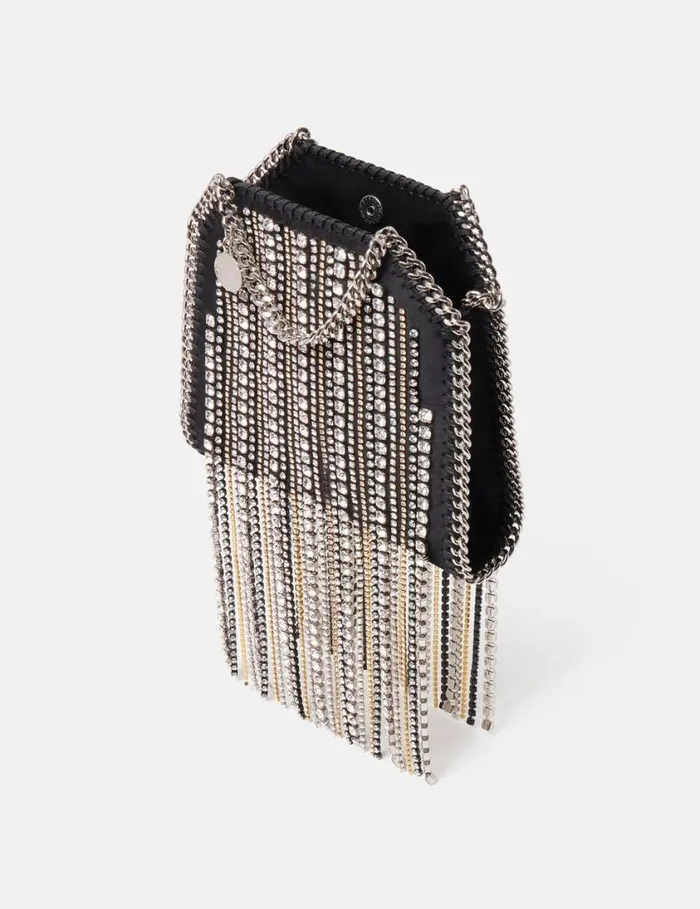 Women Crystal Fringe Falabella Tiny Tote Bag Black Stella McCartney Mini Bags And Clutches