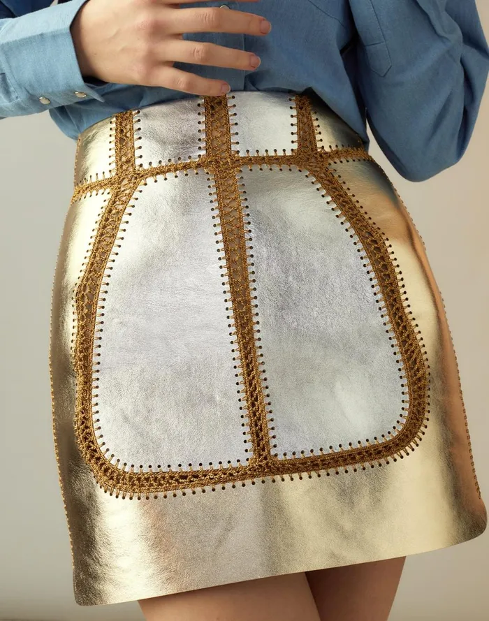 Women Cynthia Rowley Bottoms Mixed Metallic Vegan Leather Skirt Gldsv Women Cynthia Rowley Bottoms Mixed Metallic Vegan Leather Skirt Gldsv