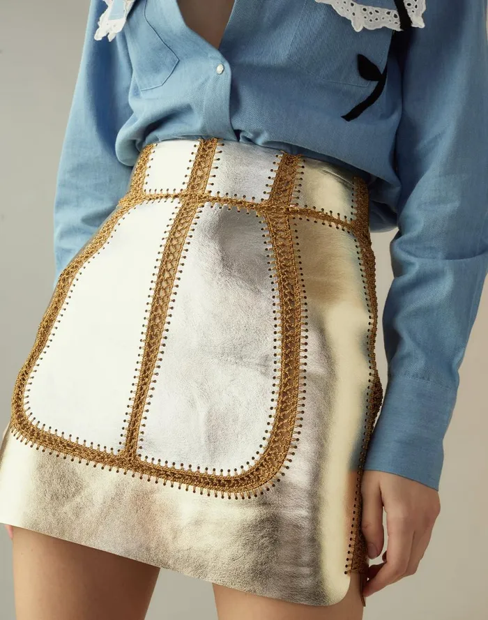 Women Cynthia Rowley Bottoms Mixed Metallic Vegan Leather Skirt Gldsv Women Cynthia Rowley Bottoms Mixed Metallic Vegan Leather Skirt Gldsv