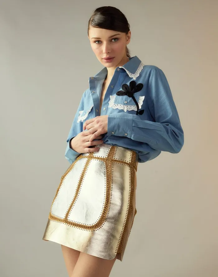 Women Cynthia Rowley Bottoms Mixed Metallic Vegan Leather Skirt Gldsv Women Cynthia Rowley Bottoms Mixed Metallic Vegan Leather Skirt Gldsv