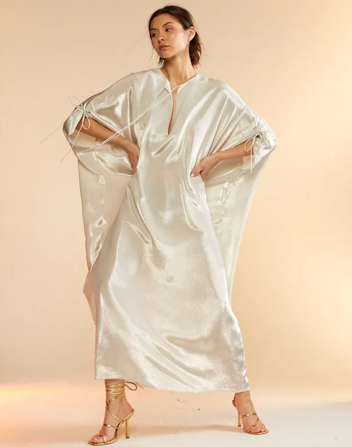 Women Cynthia Rowley Dresses Silk Lame Kaftan Silver Women Cynthia Rowley Dresses Silk Lame Kaftan Silver