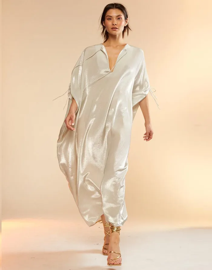 Women Cynthia Rowley Dresses Silk Lame Kaftan Silver Women Cynthia Rowley Dresses Silk Lame Kaftan Silver