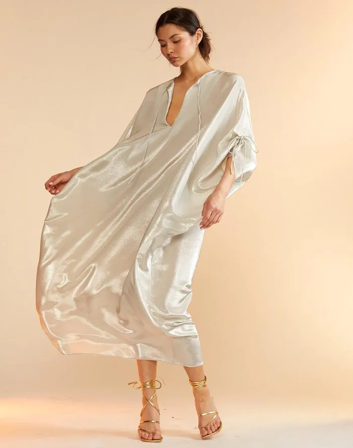 Women Cynthia Rowley Dresses Silk Lame Kaftan Silver Women Cynthia Rowley Dresses Silk Lame Kaftan Silver