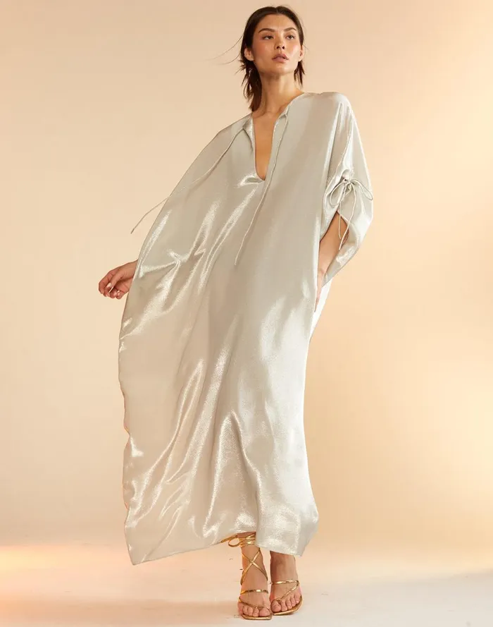 Women Cynthia Rowley Dresses Silk Lame Kaftan Silver Women Cynthia Rowley Dresses Silk Lame Kaftan Silver