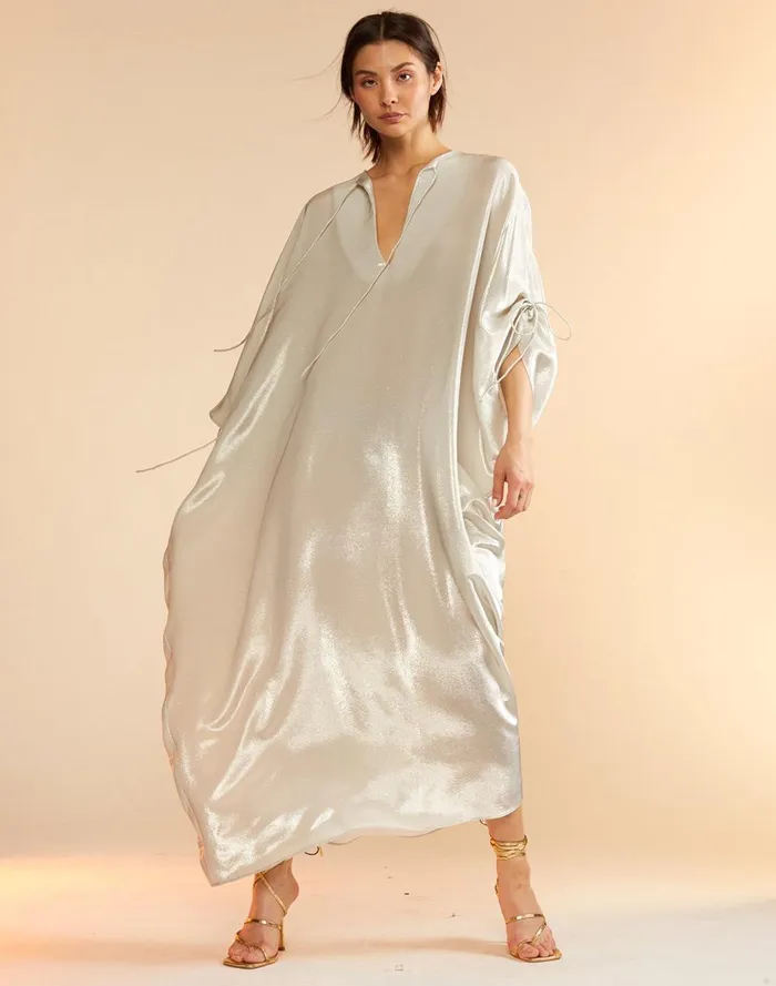 Women Cynthia Rowley Dresses Silk Lame Kaftan Silver Women Cynthia Rowley Dresses Silk Lame Kaftan Silver