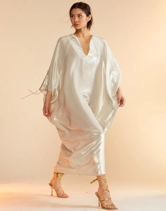 Women Cynthia Rowley Dresses Silk Lame Kaftan Silver Women Cynthia Rowley Dresses Silk Lame Kaftan Silver