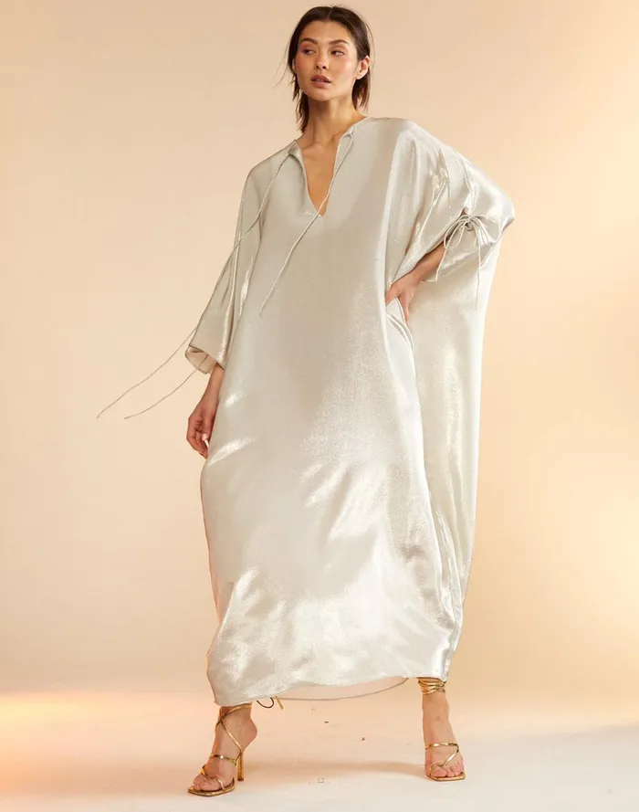 Women Cynthia Rowley Dresses Silk Lame Kaftan Silver Women Cynthia Rowley Dresses Silk Lame Kaftan Silver