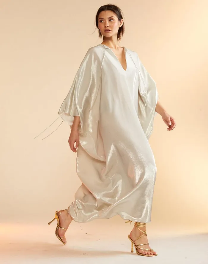 Women Cynthia Rowley Dresses Silk Lame Kaftan Silver Women Cynthia Rowley Dresses Silk Lame Kaftan Silver