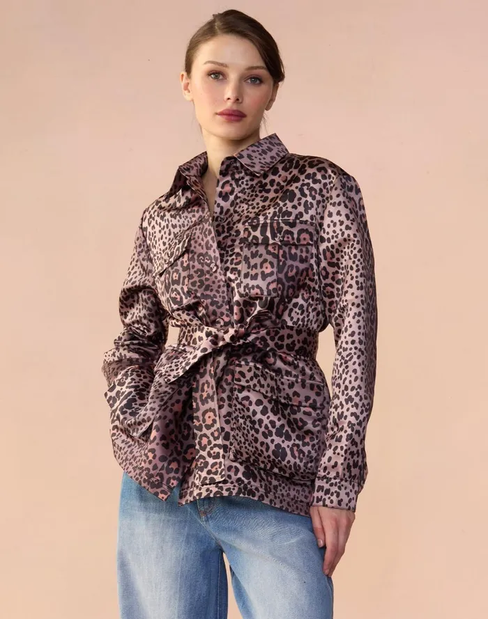 Women Cynthia Rowley Outerwear Leopardess Satin Safari Jacket Leopd Women Cynthia Rowley Outerwear Leopardess Satin Safari Jacket Leopd