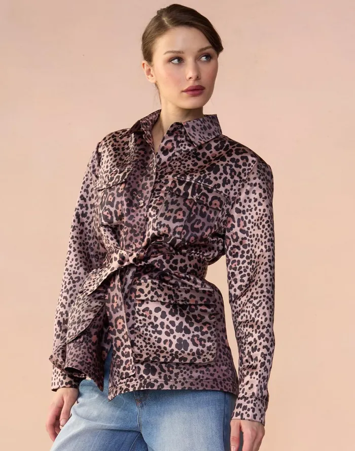 Women Cynthia Rowley Outerwear Leopardess Satin Safari Jacket Leopd Women Cynthia Rowley Outerwear Leopardess Satin Safari Jacket Leopd