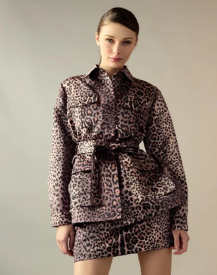 Women Cynthia Rowley Outerwear Leopardess Satin Safari Jacket Leopd Women Cynthia Rowley Outerwear Leopardess Satin Safari Jacket Leopd