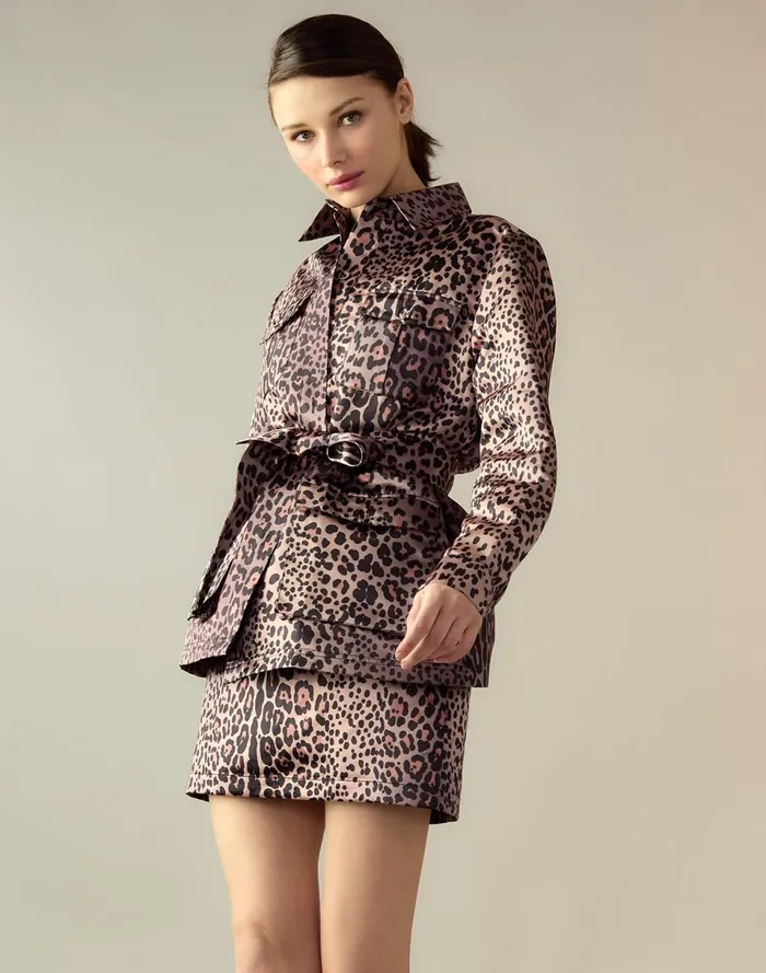 Women Cynthia Rowley Outerwear Leopardess Satin Safari Jacket Leopd Women Cynthia Rowley Outerwear Leopardess Satin Safari Jacket Leopd