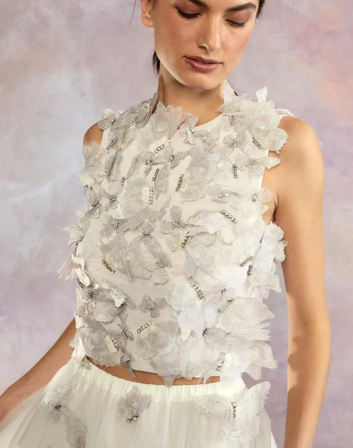 Women Cynthia Rowley Tops Butterfly Applique Top White
