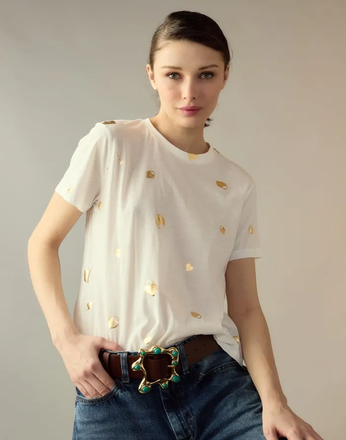 Women Cynthia Rowley Tops Lock and Key Metallic Tee White