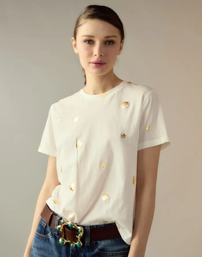 Women Cynthia Rowley Tops Lock and Key Metallic Tee White Women Cynthia Rowley Tops Lock and Key Metallic Tee White