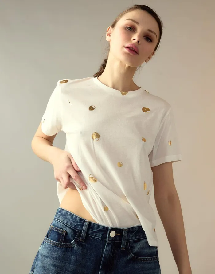 Women Cynthia Rowley Tops Lock and Key Metallic Tee White Women Cynthia Rowley Tops Lock and Key Metallic Tee White