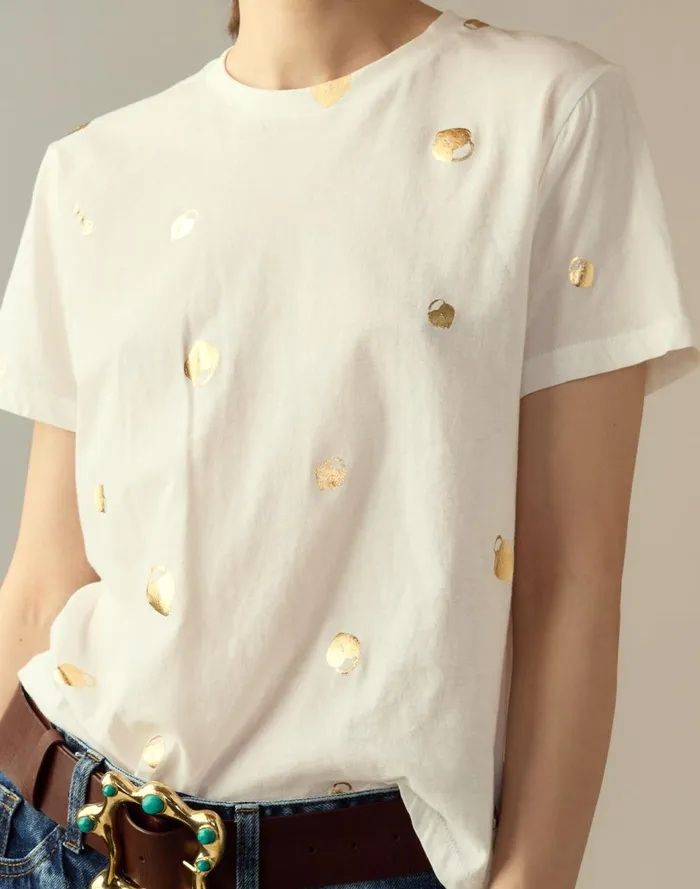 Women Cynthia Rowley Tops Lock and Key Metallic Tee White Women Cynthia Rowley Tops Lock and Key Metallic Tee White