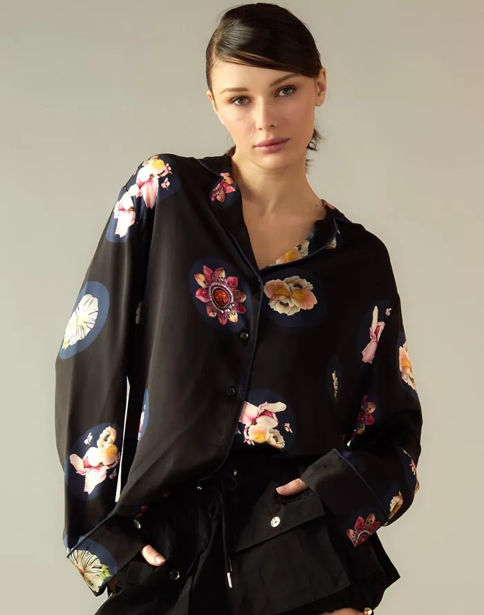 Women Cynthia Rowley Tops Moonlit Petal Blouse Blkfl