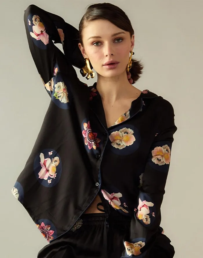 Women Cynthia Rowley Tops Moonlit Petal Blouse Blkfl