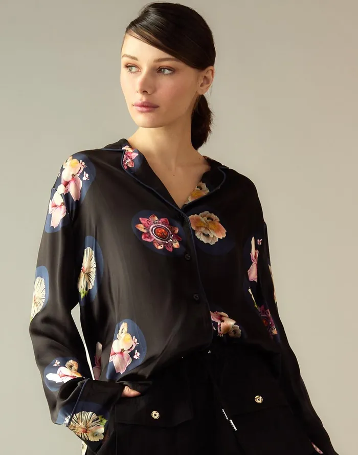 Women Cynthia Rowley Tops Moonlit Petal Blouse Blkfl