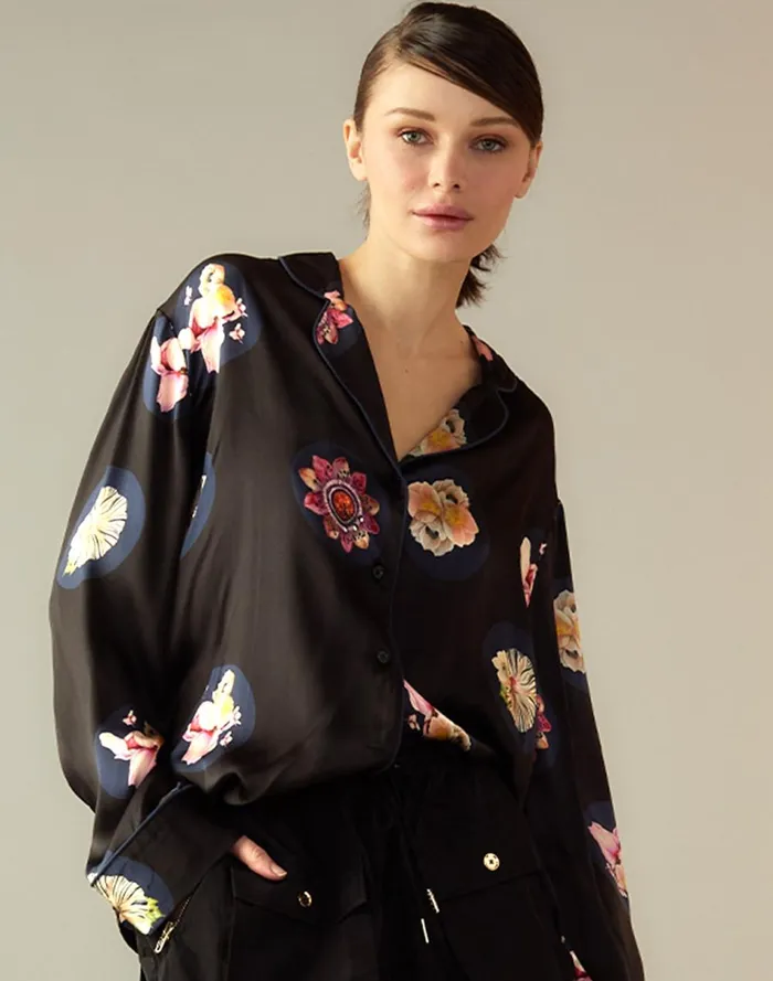 Women Cynthia Rowley Tops Moonlit Petal Blouse Blkfl