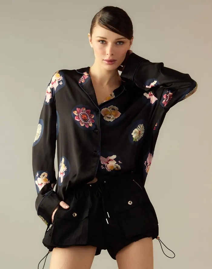 Women Cynthia Rowley Tops Moonlit Petal Blouse Blkfl