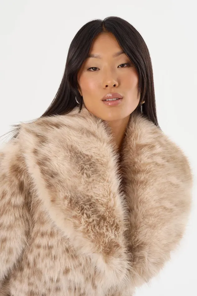 Women DANIKA LEO Faux Fur Crop Jacket Beige Leopard LAMARQUE Faux Fur Women DANIKA LEO Faux Fur Crop Jacket Beige Leopard LAMARQUE Faux Fur