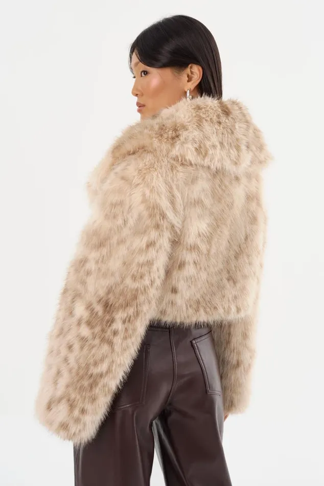 Women DANIKA LEO Faux Fur Crop Jacket Beige Leopard LAMARQUE Faux Fur Women DANIKA LEO Faux Fur Crop Jacket Beige Leopard LAMARQUE Faux Fur