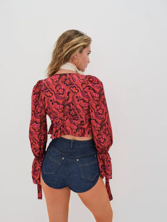 Women Davina Tie Front Blouse Red For Love and Lemons Tops