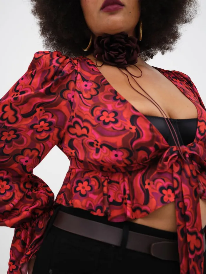 Women Davina Tie Front Blouse Red For Love and Lemons Tops