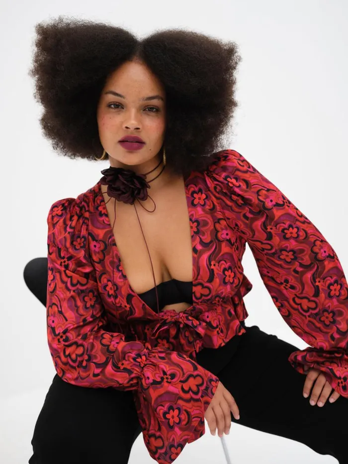 Women Davina Tie Front Blouse Red For Love and Lemons Tops