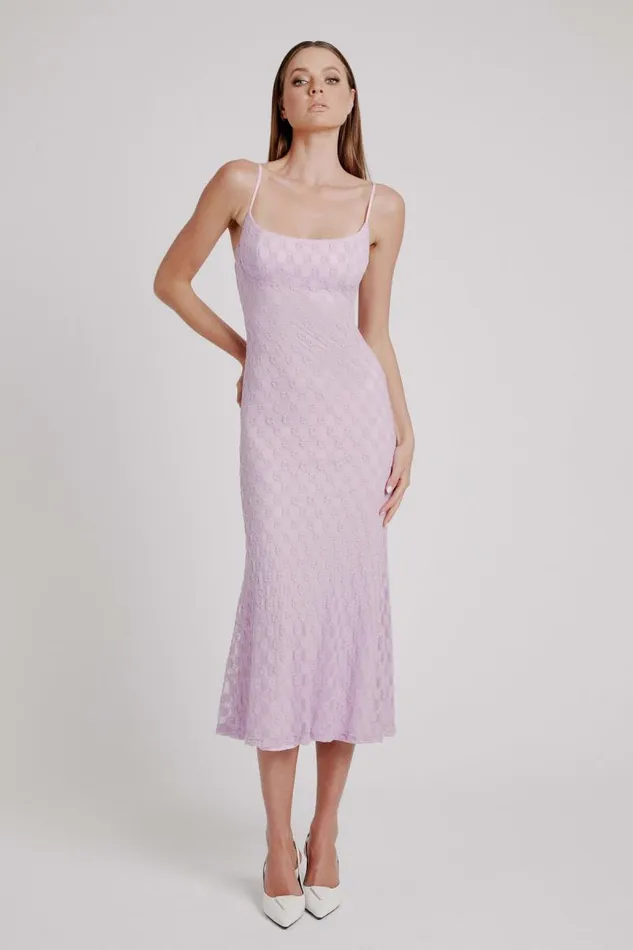 Women Day To Night Dresses Bardot Adoni Mesh Midi Dress In Lilac Lilac