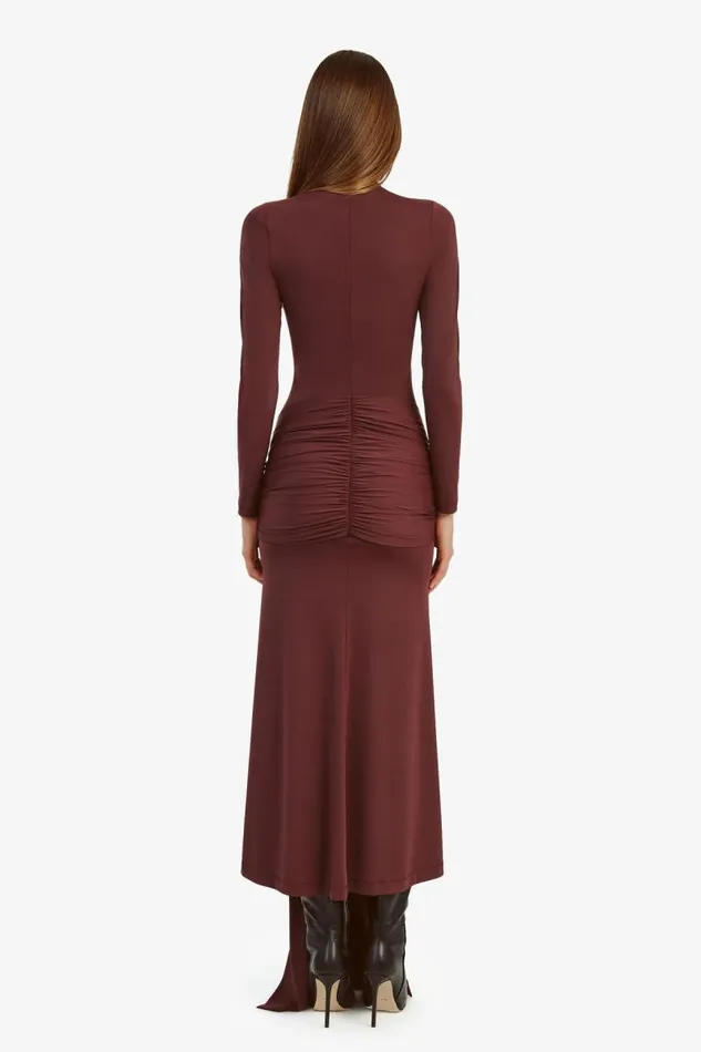Women Day To Night Dresses Bardot Alix Maxi Tie Front Dress In Deep Plum Deep Plum
