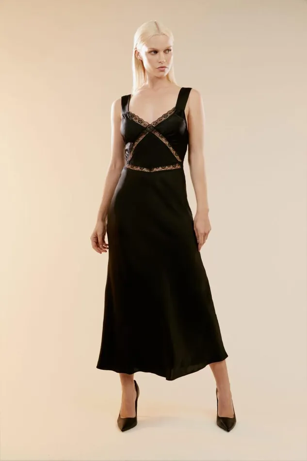 Women Day To Night Dresses Bardot Emory Lace Slip Dress In Black Black