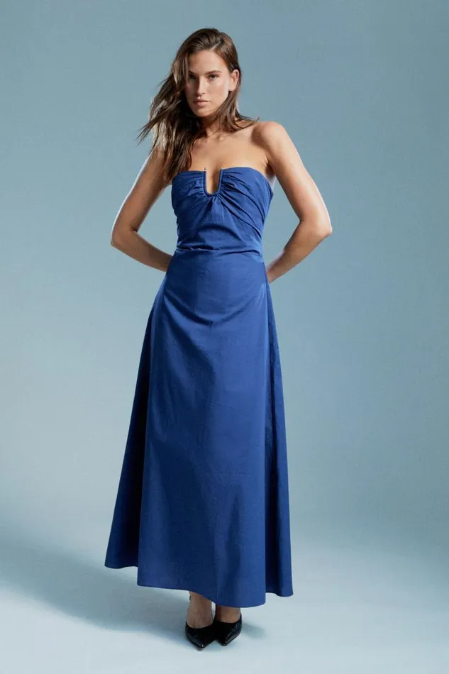 Women Day To Night Dresses Bardot Lora Poplin Maxi Dress In Navy Navy