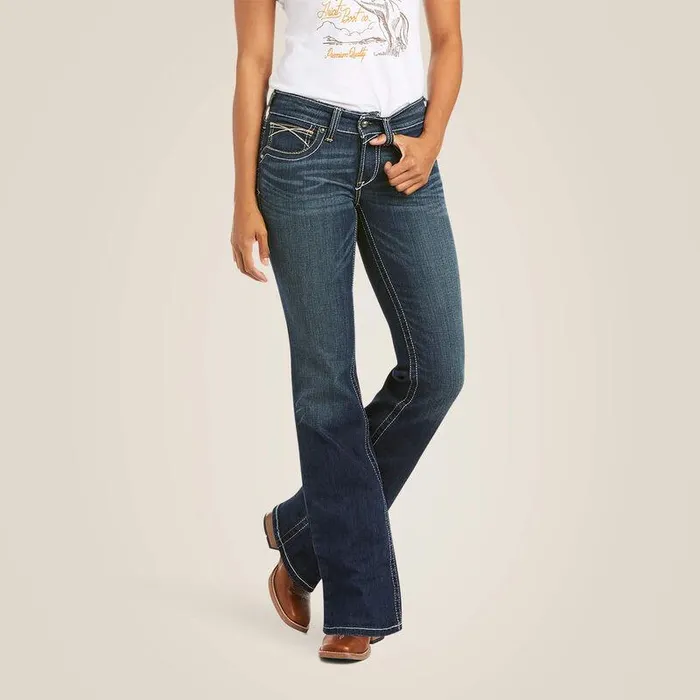 Women Denim Ariat REAL Mid Rise Stretch Whipstitch Boot Cut Jean Ocean