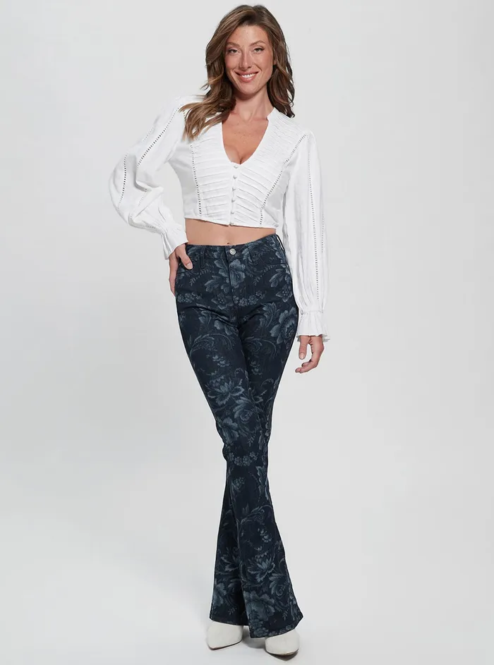 Women Denim GUESS Eco Highrise Flare Adeline Denim Jeans In Wild Flower Print Wash Women Denim GUESS Eco Highrise Flare Adeline Denim Jeans In Wild Flower Print Wash