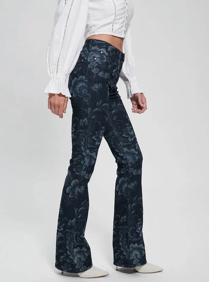 Women Denim GUESS Eco Highrise Flare Adeline Denim Jeans In Wild Flower Print Wash Women Denim GUESS Eco Highrise Flare Adeline Denim Jeans In Wild Flower Print Wash