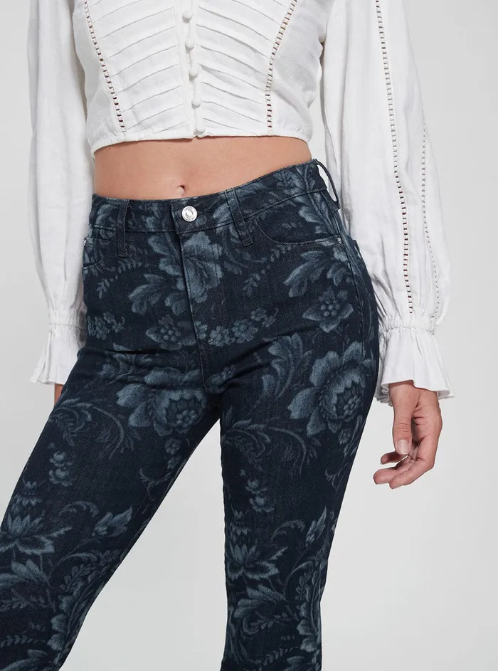 Women Denim GUESS Eco Highrise Flare Adeline Denim Jeans In Wild Flower Print Wash Women Denim GUESS Eco Highrise Flare Adeline Denim Jeans In Wild Flower Print Wash