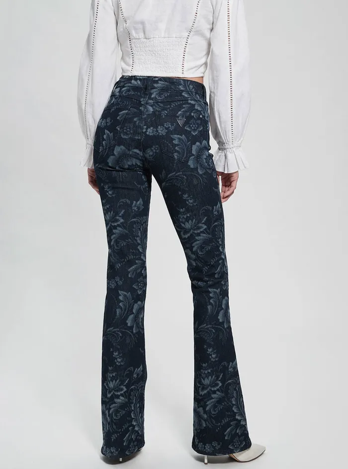 Women Denim GUESS Eco Highrise Flare Adeline Denim Jeans In Wild Flower Print Wash Women Denim GUESS Eco Highrise Flare Adeline Denim Jeans In Wild Flower Print Wash
