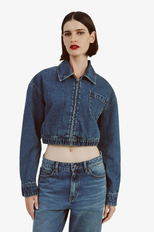 Women Denim Jackets Bardot Cropped Bomber Denim Jacket In Washed Indigo Washed Indigo Women Denim Jackets Bardot Cropped Bomber Denim Jacket In Washed Indigo Washed Indigo