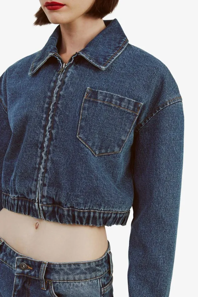 Women Denim Jackets Bardot Cropped Bomber Denim Jacket In Washed Indigo Washed Indigo Women Denim Jackets Bardot Cropped Bomber Denim Jacket In Washed Indigo Washed Indigo