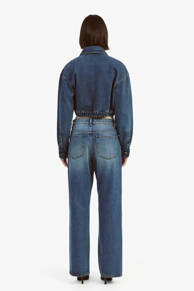 Women Denim Jackets Bardot Cropped Bomber Denim Jacket In Washed Indigo Washed Indigo Women Denim Jackets Bardot Cropped Bomber Denim Jacket In Washed Indigo Washed Indigo