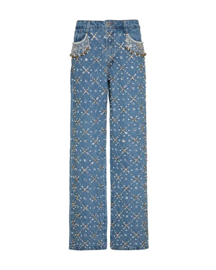 Women Denim PatBO HANDBEADED HIGH WAIST JEANS FINAL SALE Denim