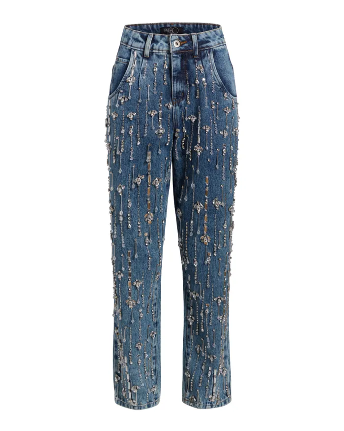 Women Denim PatBO Rhinestone Beaded Jeans Denim