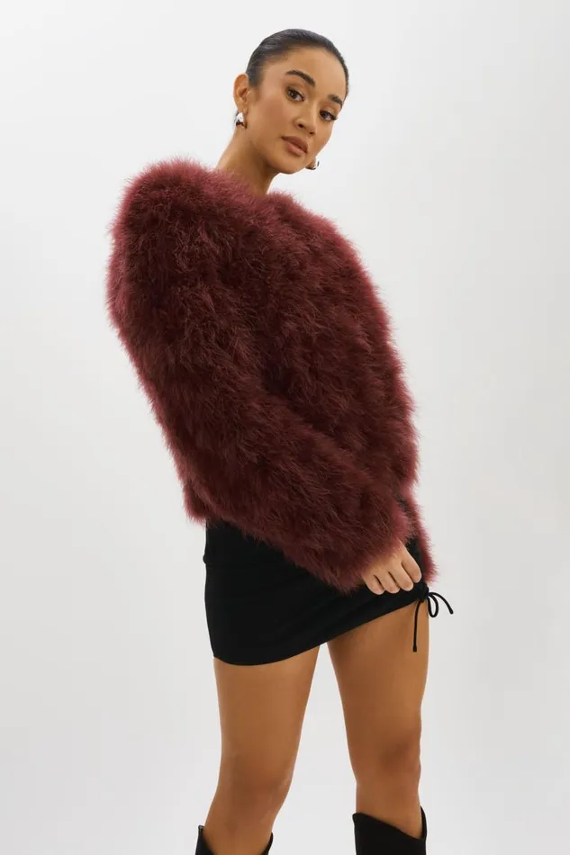 Women DEORA Feather Jacket Mahogany LAMARQUE Feather Jackets