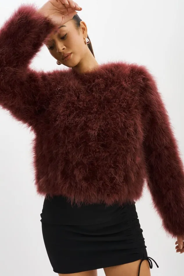Women DEORA Feather Jacket Mahogany LAMARQUE Feather Jackets Women DEORA Feather Jacket Mahogany LAMARQUE Feather Jackets