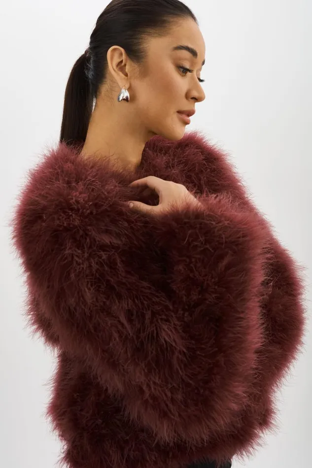 Women DEORA Feather Jacket Mahogany LAMARQUE Feather Jackets Women DEORA Feather Jacket Mahogany LAMARQUE Feather Jackets