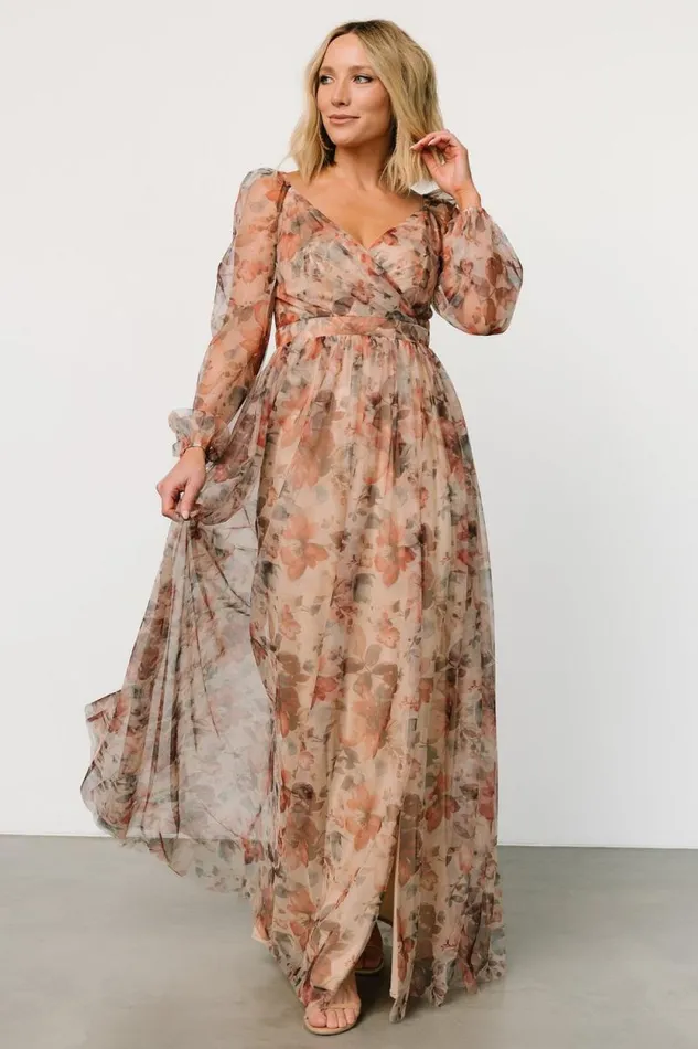 Women Desiree Tulle Maxi Dress Taupe Floral Baltic Born Tulle Styles Women Desiree Tulle Maxi Dress Taupe Floral Baltic Born Tulle Styles