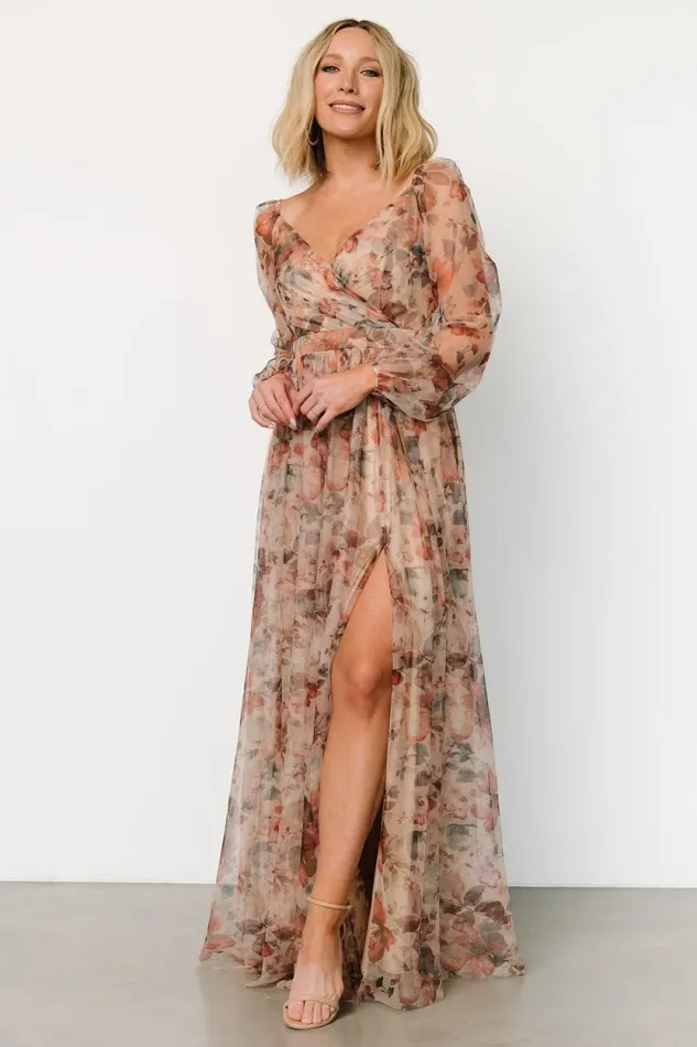 Women Desiree Tulle Maxi Dress Taupe Floral Baltic Born Tulle Styles Women Desiree Tulle Maxi Dress Taupe Floral Baltic Born Tulle Styles